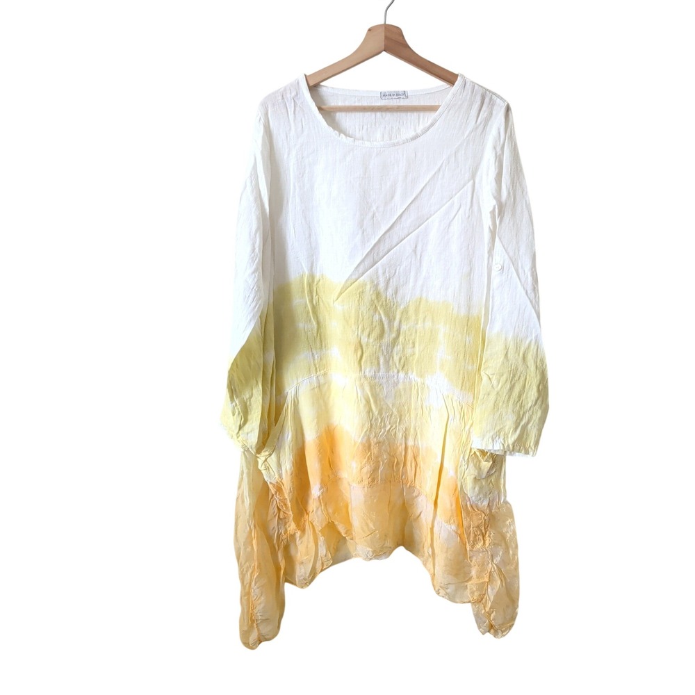 Made in Italy White Yellow Orange Ombre Silk Cotton Lagenlook Tunic Top Pockets